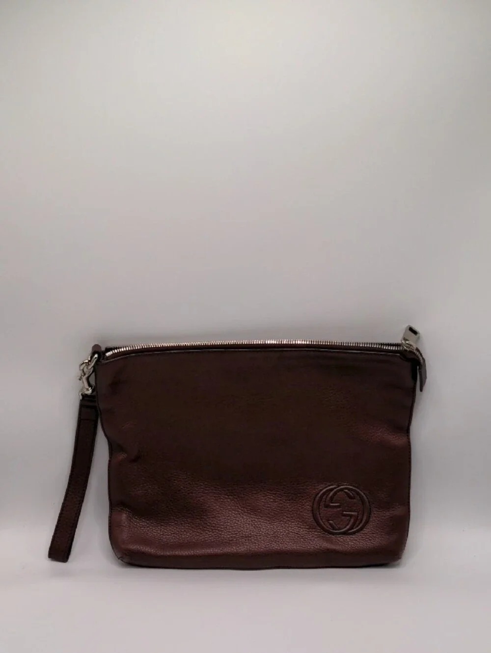 Gucci Soho Burgundy Leather Large Wristlet Clutch Pouch
